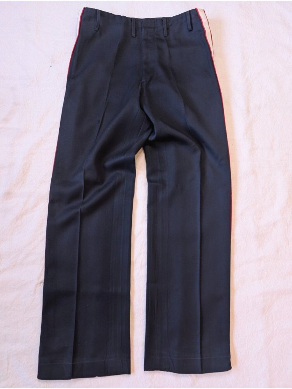 Vintage 50s 60s Black Whipcord Marching Band Pants Adjustable Side Tabs 34x32 US